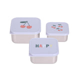 Snackdoosjes stainless steel - set van 3 - Happy Fruits - Cherry