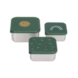 Snackdoosjes stainless steel - set van 3 - Happy Rascals - Smile Green