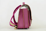 Lederen schooltas met gespen - Plum
