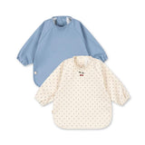 Afwasbare slabbetjes met mouwen - Navy Dot / Rain washed