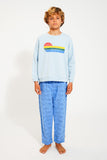 Sweater - lichtblauw met multicolorprint